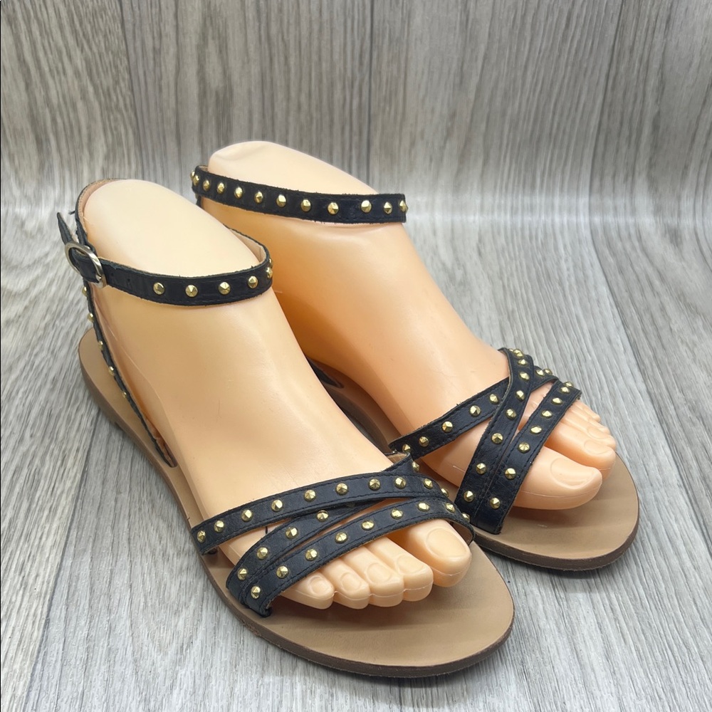 Club Monaco Black and Gold Studded Sandals
